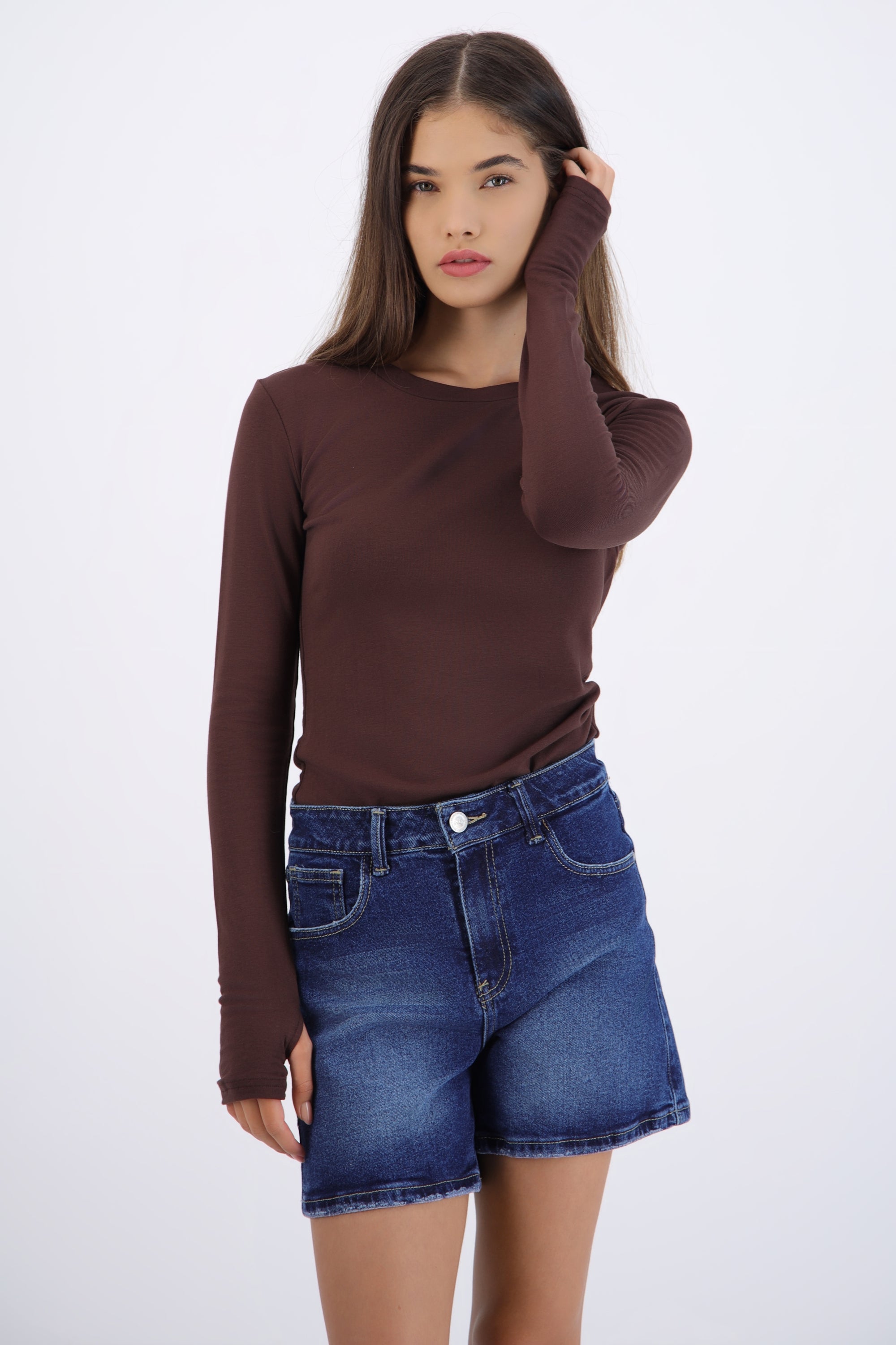 Top manga larga cuello redondo CHOCOLATE
