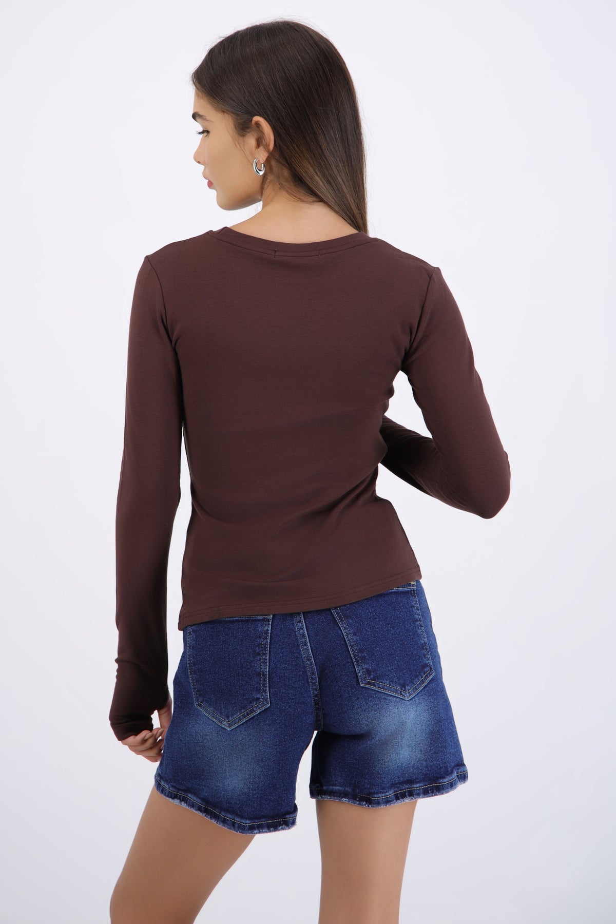 Top manga larga cuello redondo CHOCOLATE