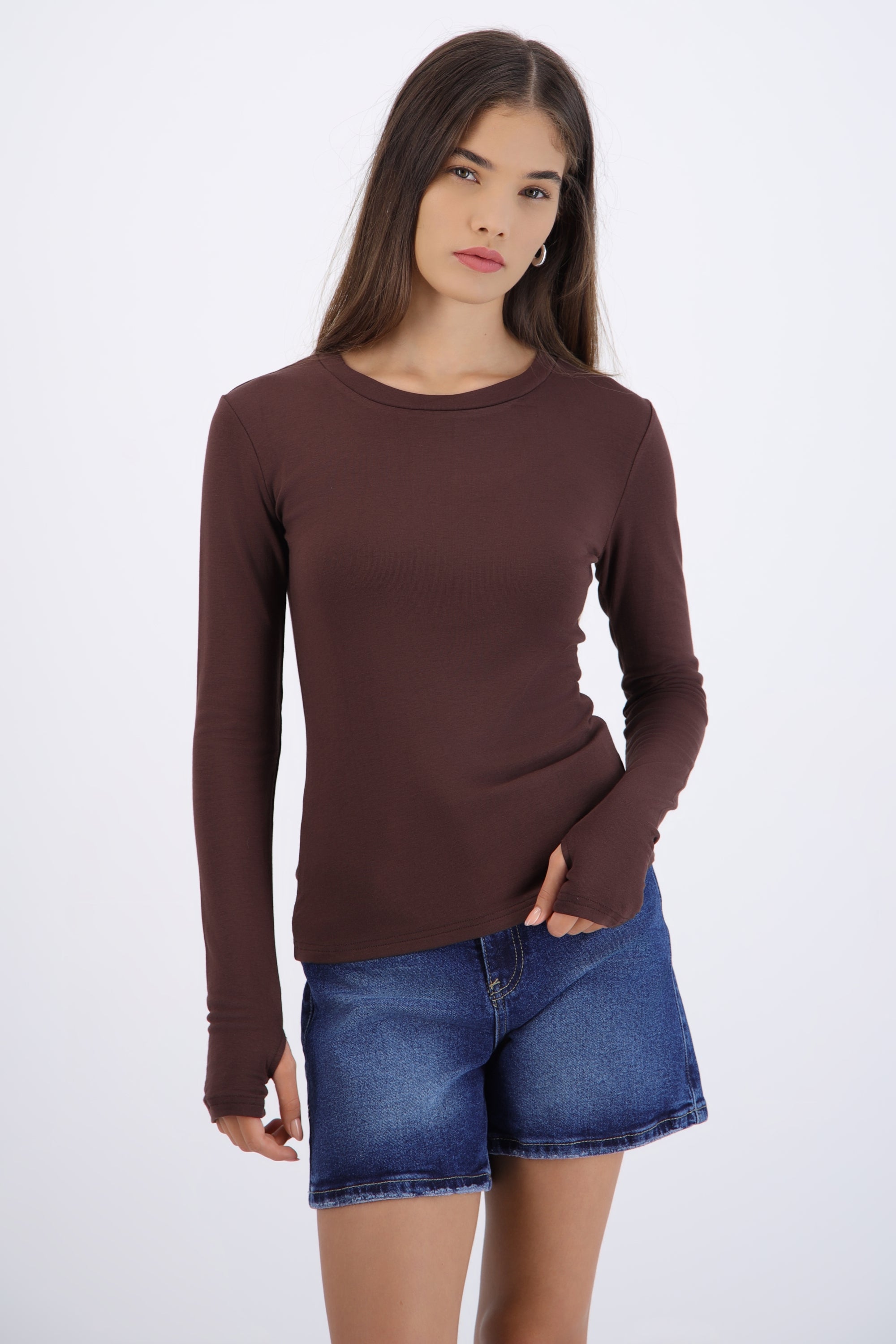 Top manga larga cuello redondo CHOCOLATE