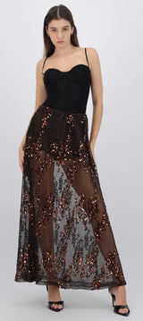 Falda midi mesh lentejuela