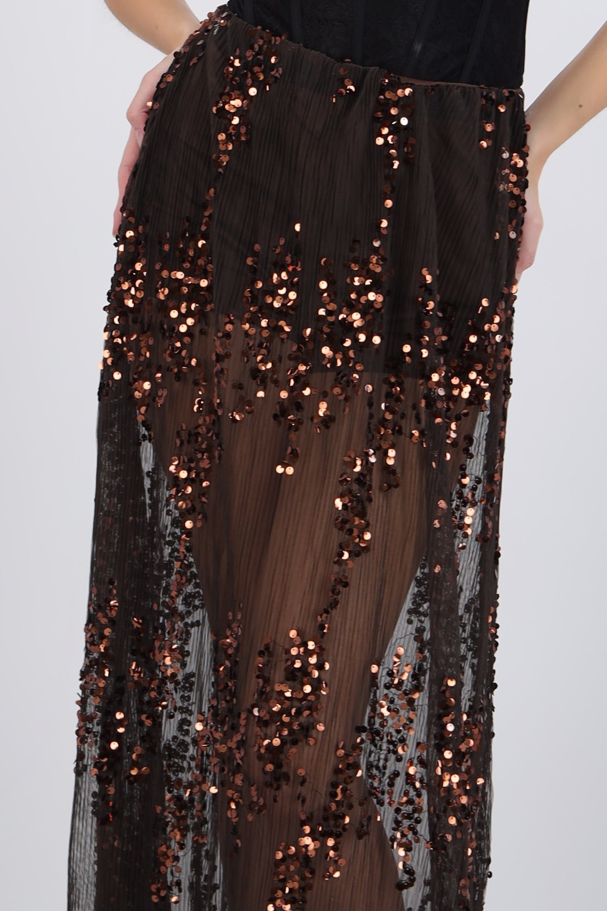 Falda midi mesh lentejuela