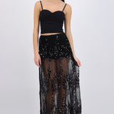 Falda midi mesh lentejuela