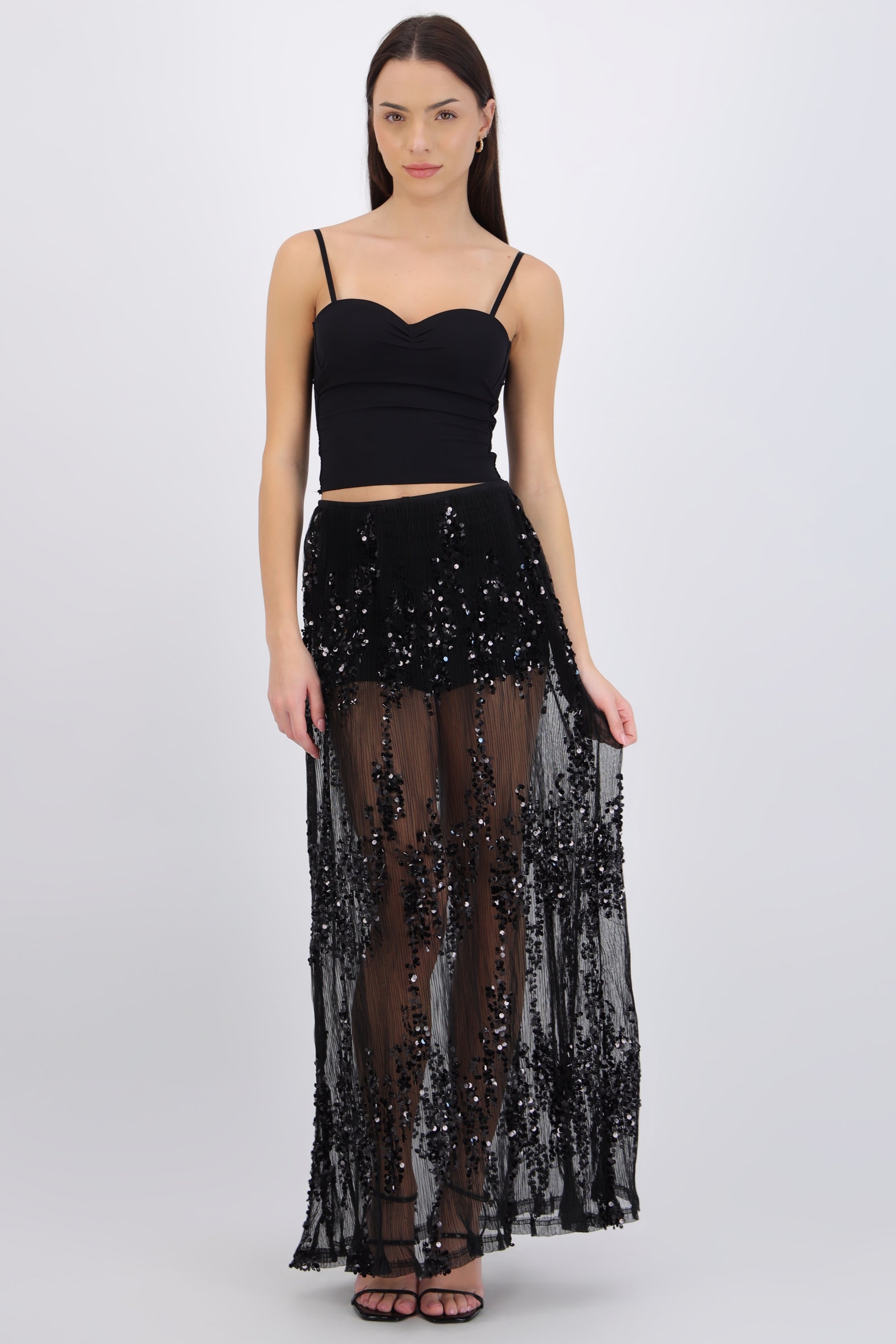 Falda midi mesh lentejuela