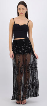 Falda midi mesh lentejuela