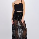 Falda midi mesh lentejuela