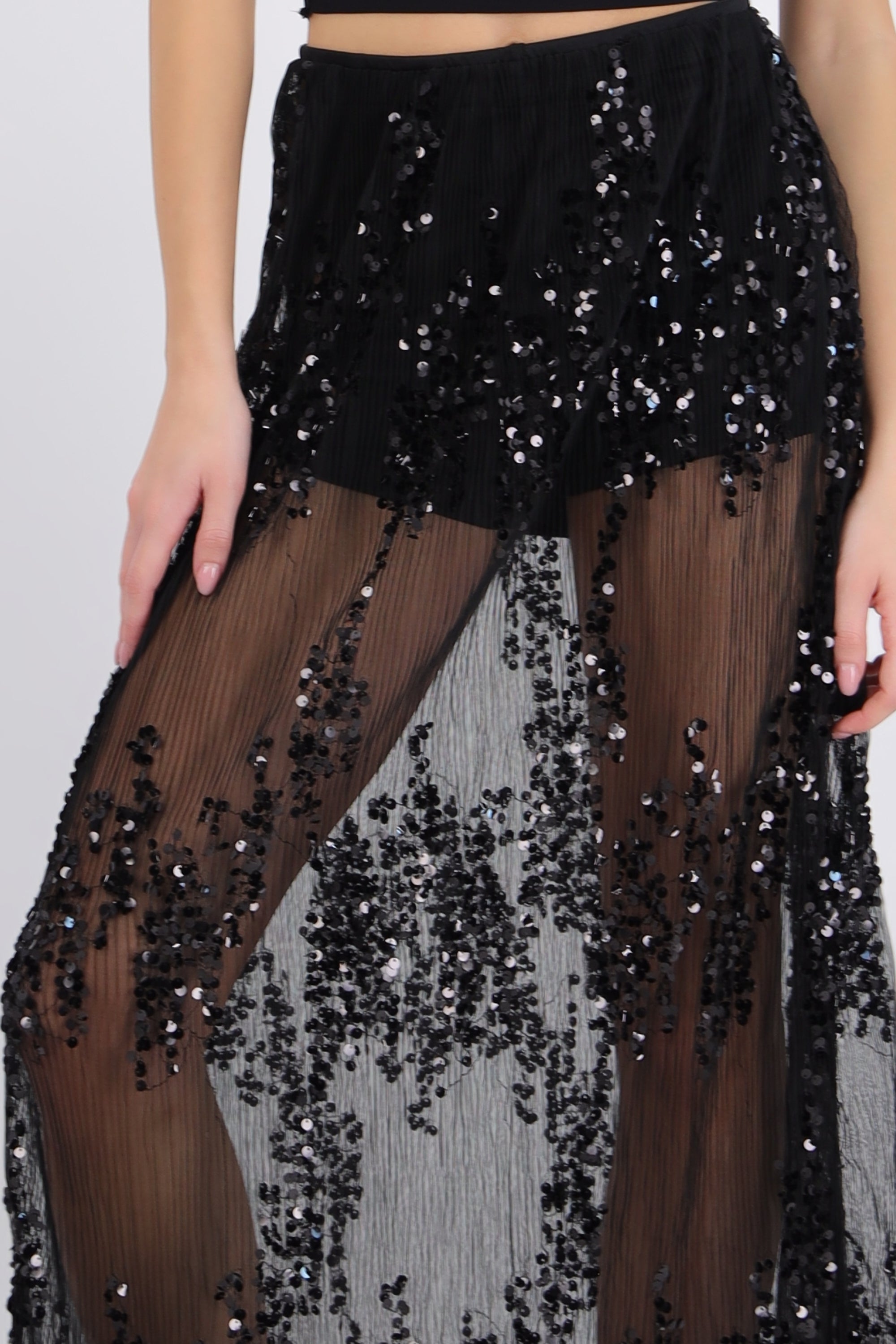 Falda midi mesh lentejuela