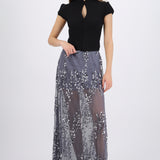 Falda midi mesh lentejuela