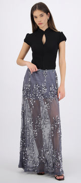 Falda midi mesh lentejuela