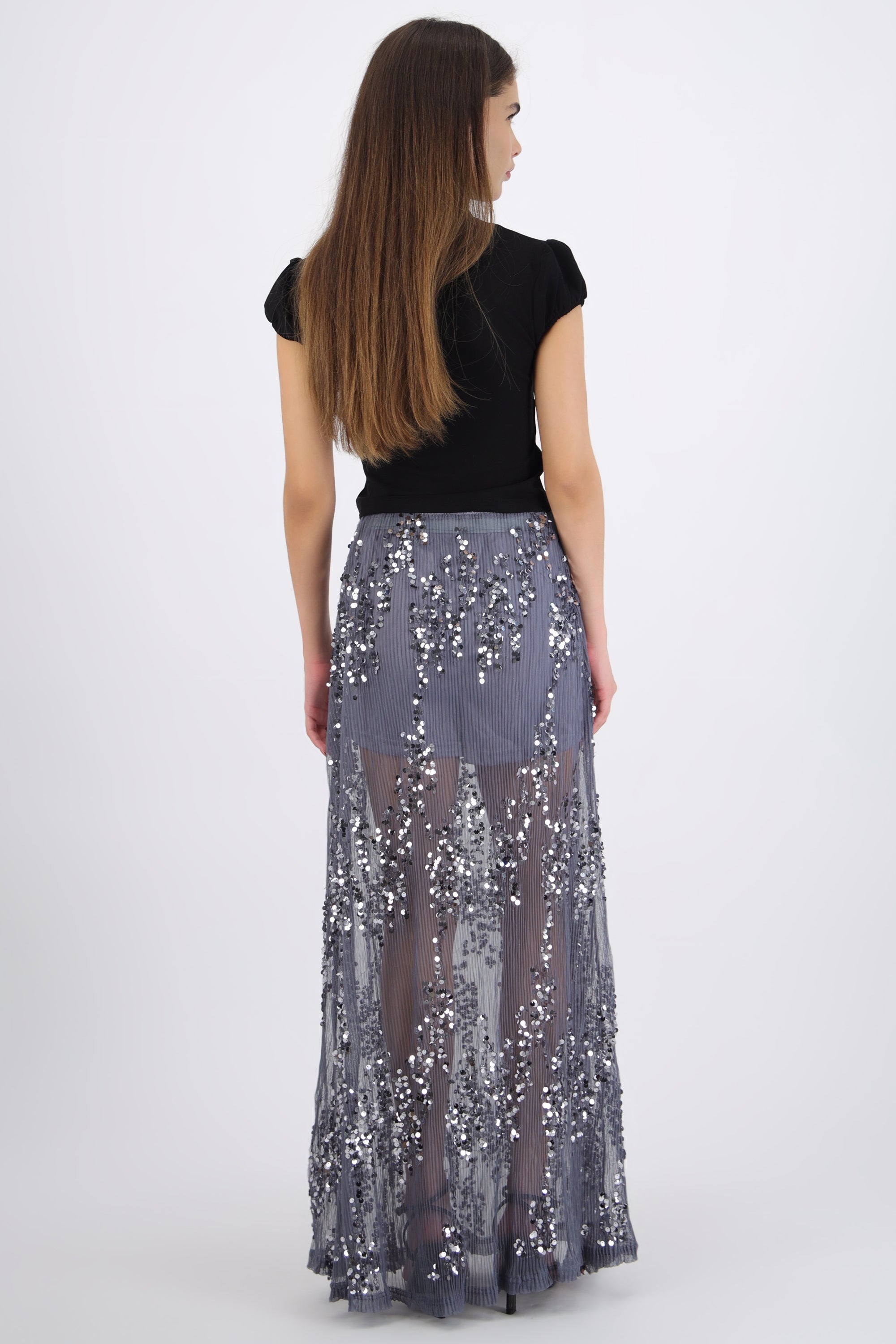 Falda midi mesh lentejuela