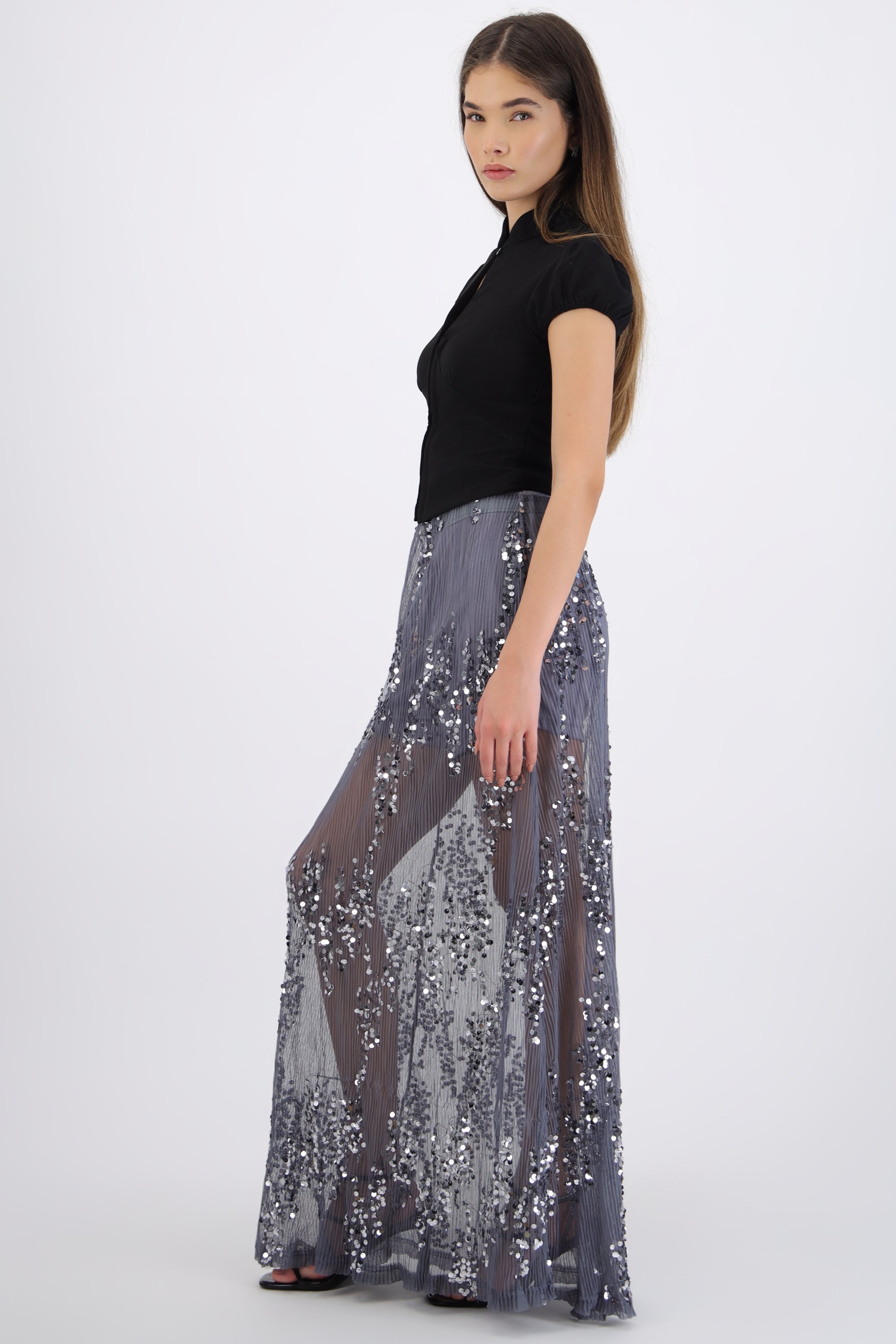 Falda midi mesh lentejuela