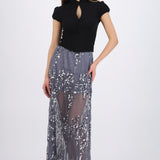 Falda midi mesh lentejuela