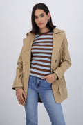 Gabardina midi con peluche detalle botones