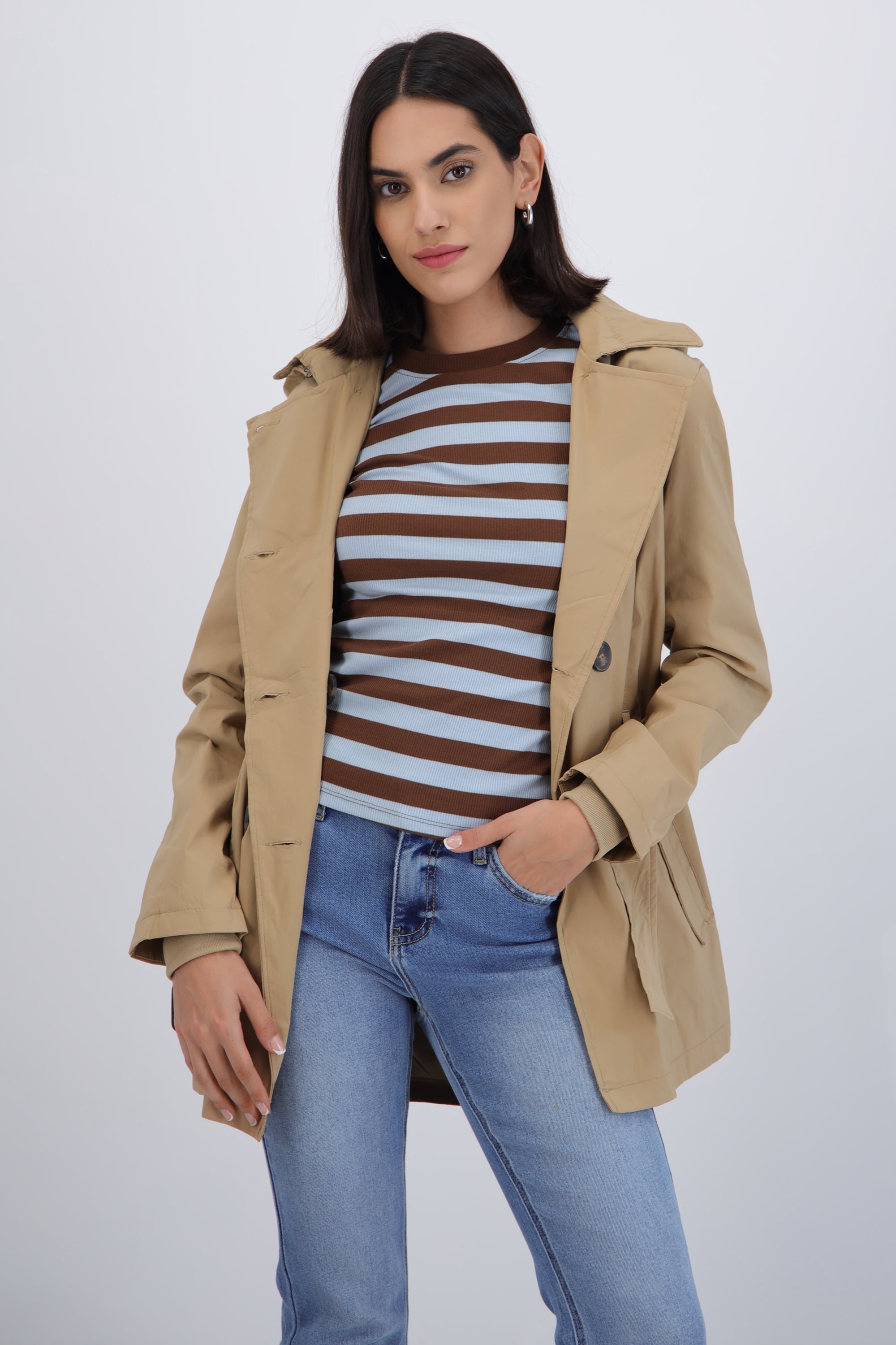 Gabardina midi con peluche detalle botones BEIGE