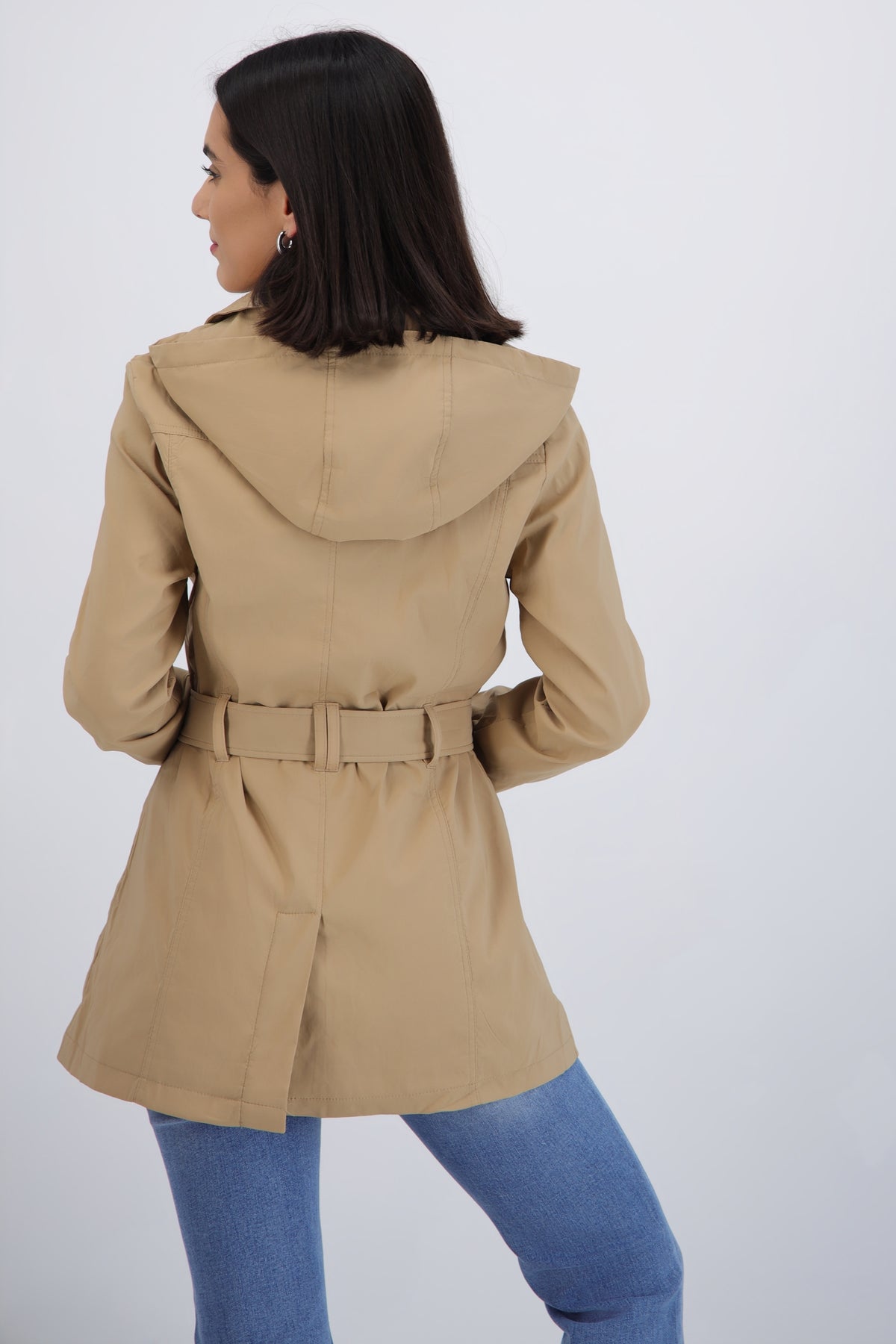 Gabardina midi con peluche detalle botones BEIGE