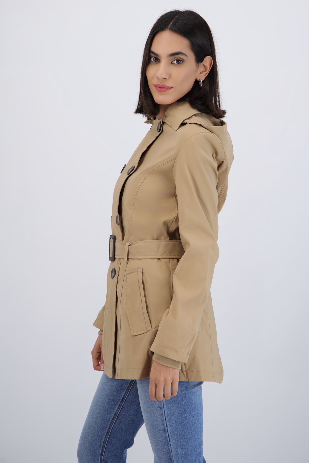 Gabardina midi con peluche detalle botones BEIGE
