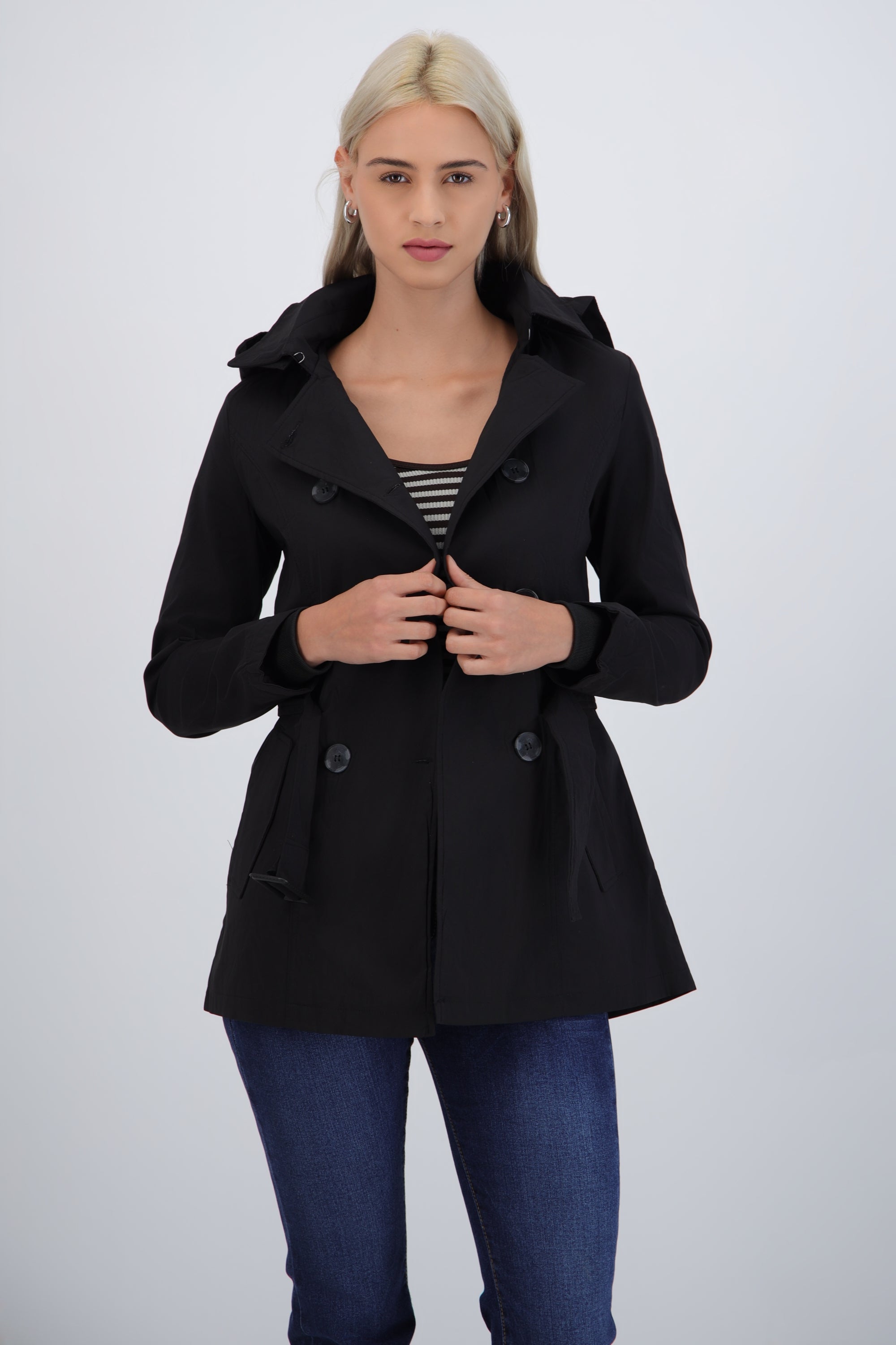 Gabardina midi con peluche detalle botones NEGRO