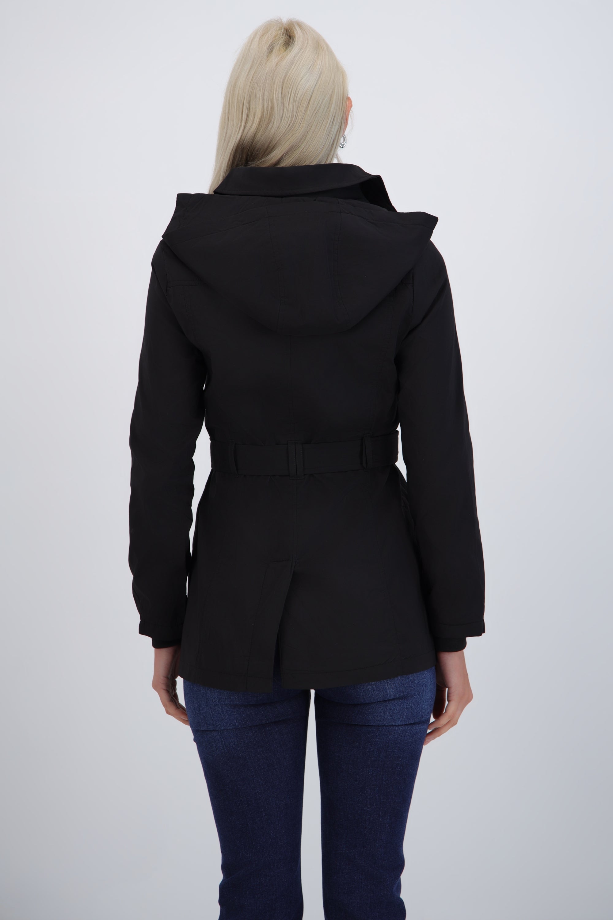 Gabardina midi con peluche detalle botones NEGRO
