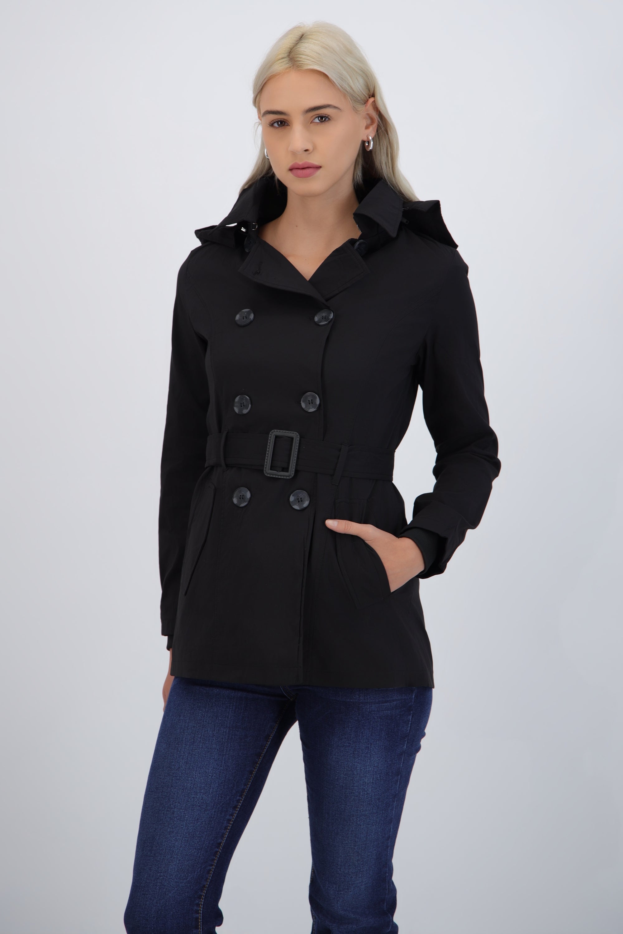 Gabardina midi con peluche detalle botones NEGRO