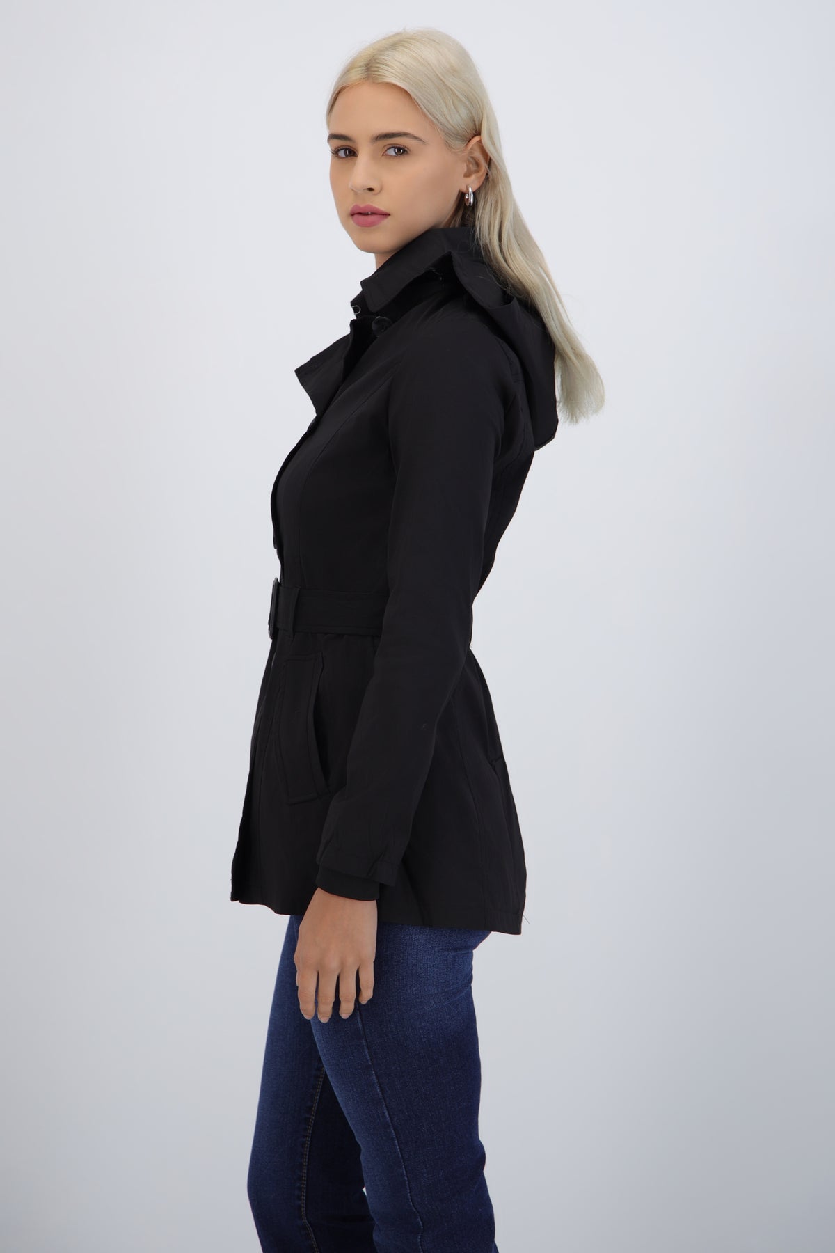 Gabardina midi con peluche detalle botones NEGRO