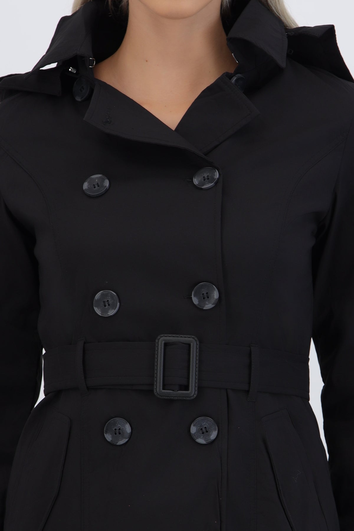 Gabardina midi con peluche detalle botones NEGRO