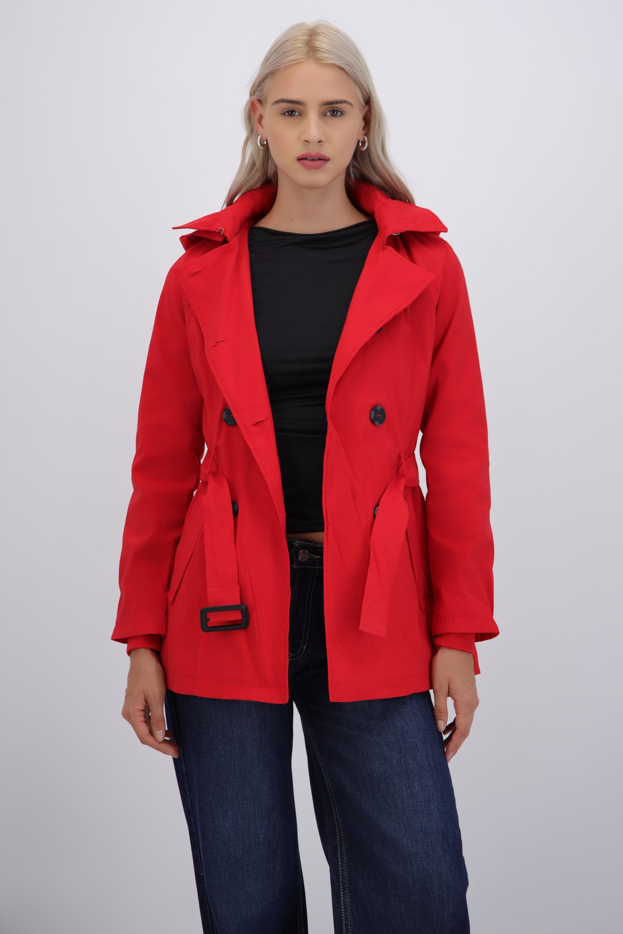 Gabardina midi con peluche detalle botones ROJO