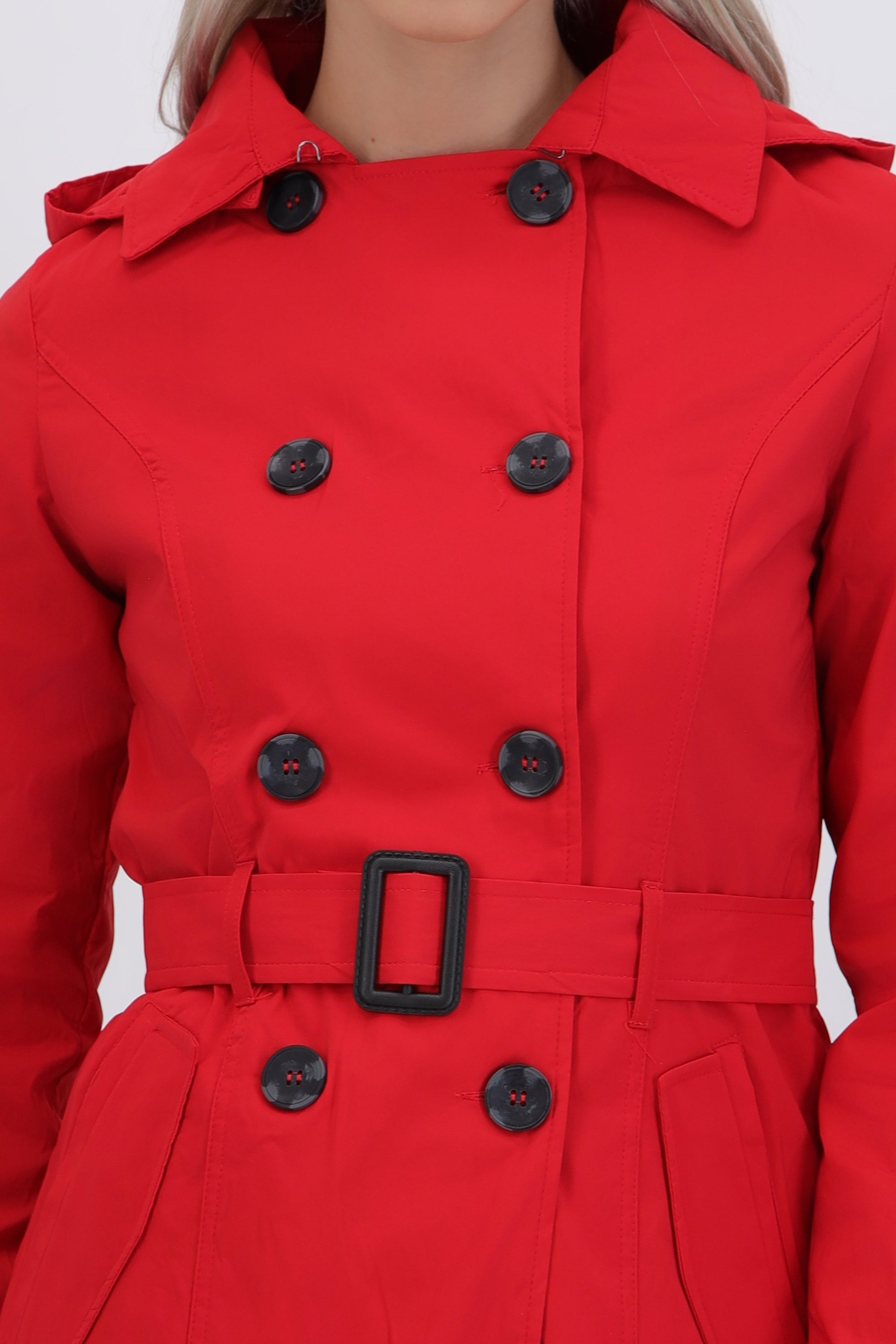 Gabardina midi con peluche detalle botones ROJO