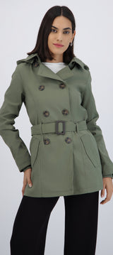 Gabardina midi con peluche detalle botones