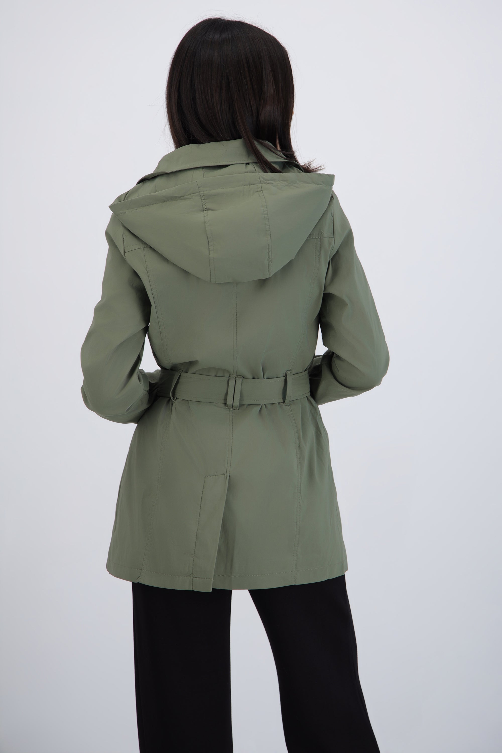 Gabardina midi con peluche detalle botones OLIVO
