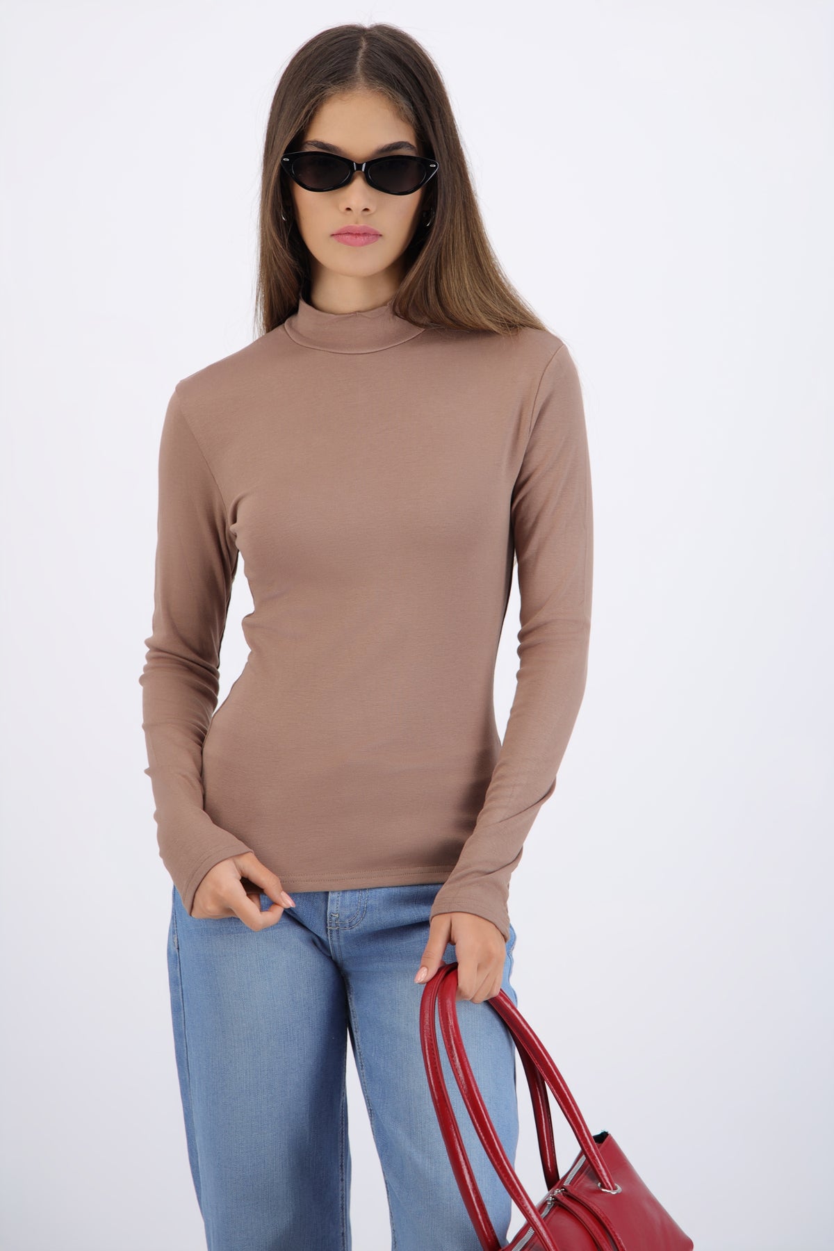 Top cuello alto manga larga BEIGE