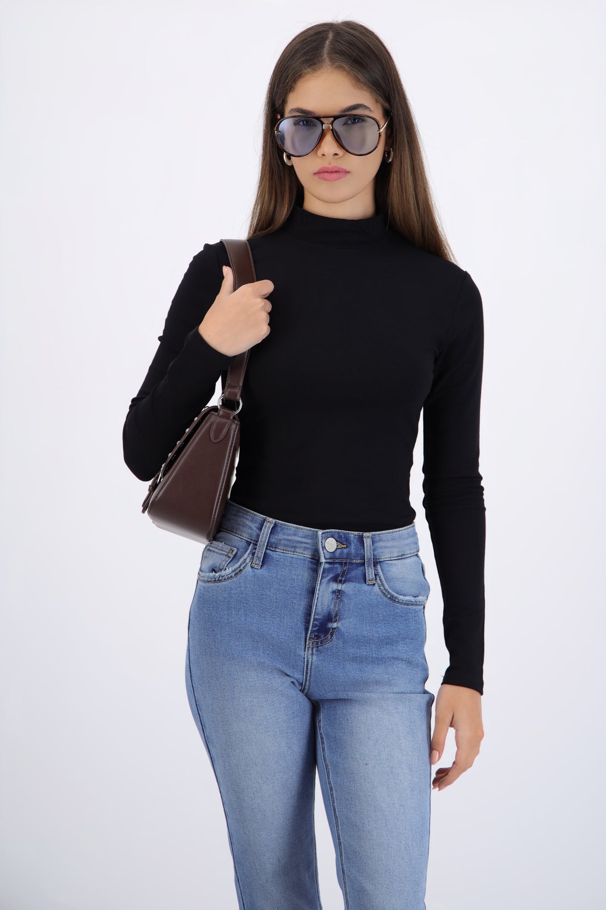 Top cuello alto manga larga NEGRO