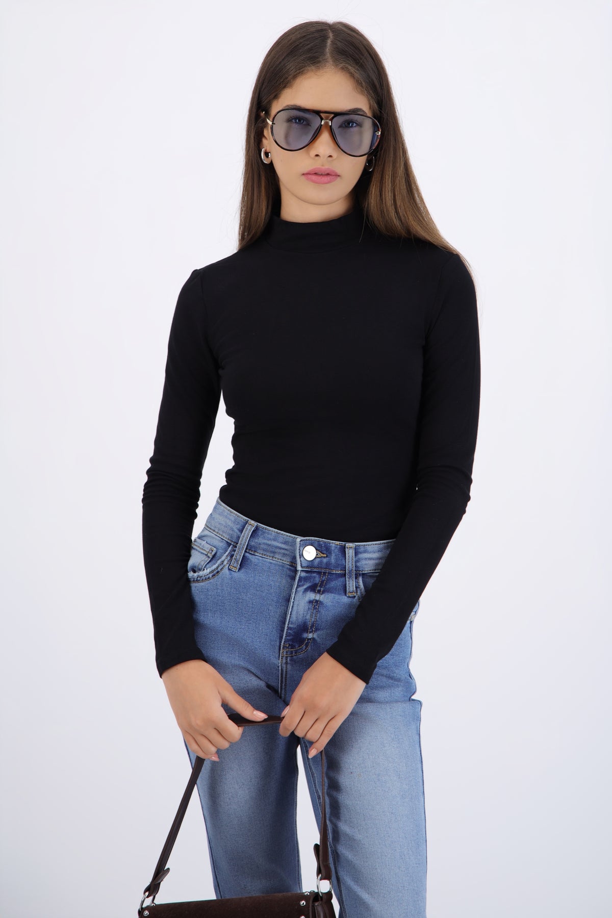 Top cuello alto manga larga NEGRO