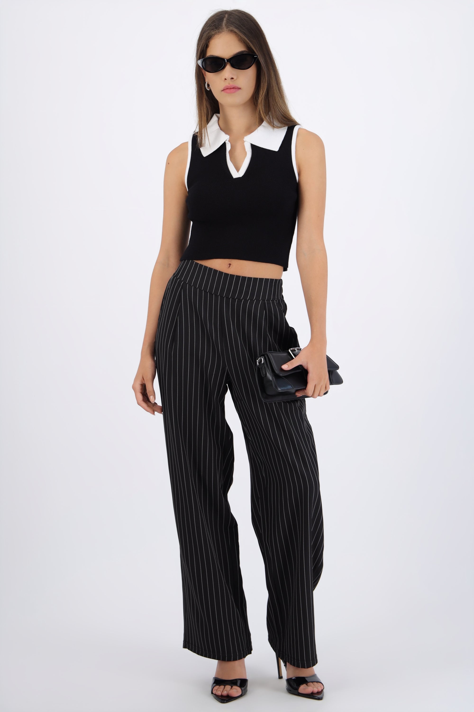 Pantalon amplio rayas sastre NEGRO COMBO