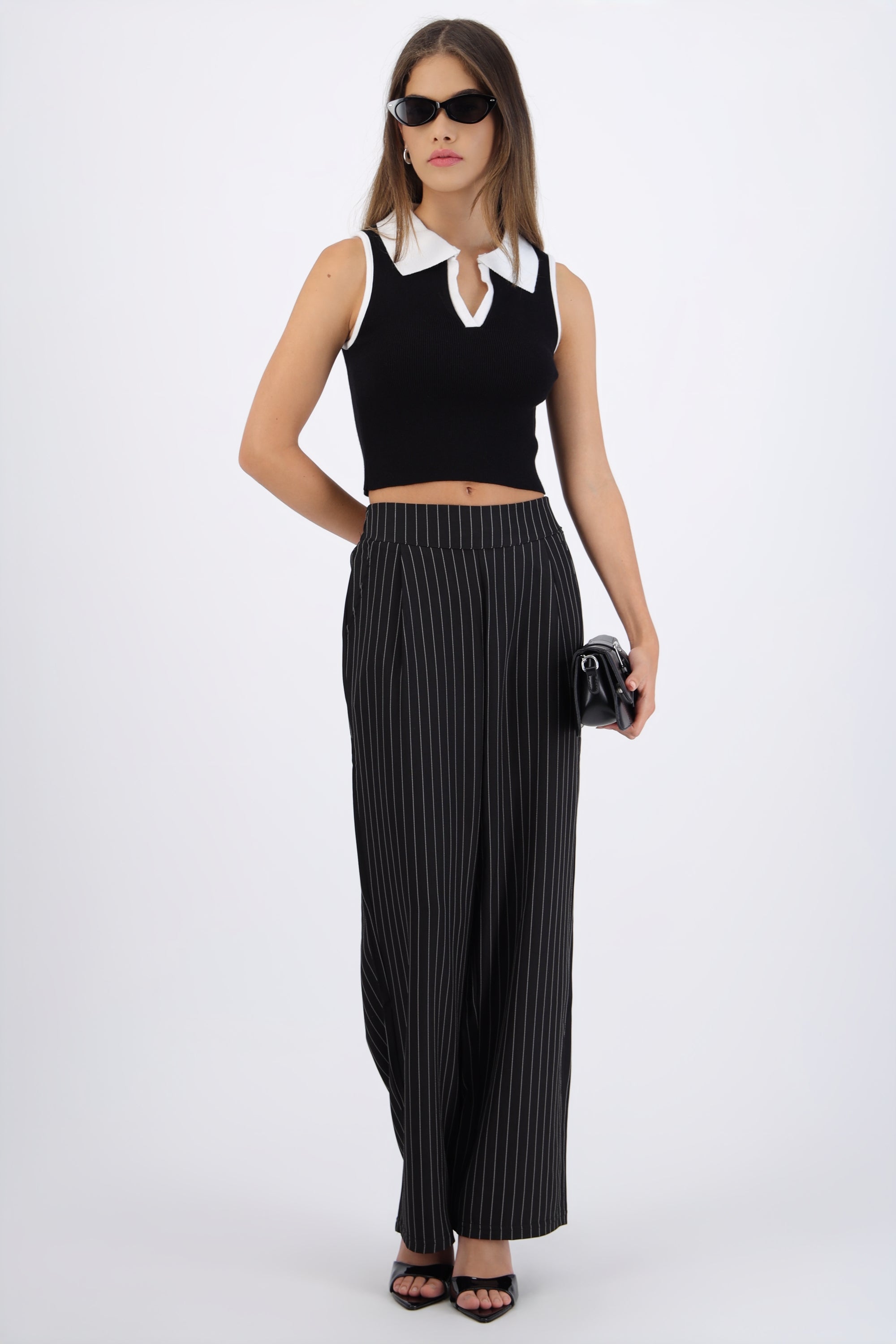 Pantalon amplio rayas sastre NEGRO COMBO