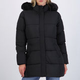Puffer larga detalle gorro peluche