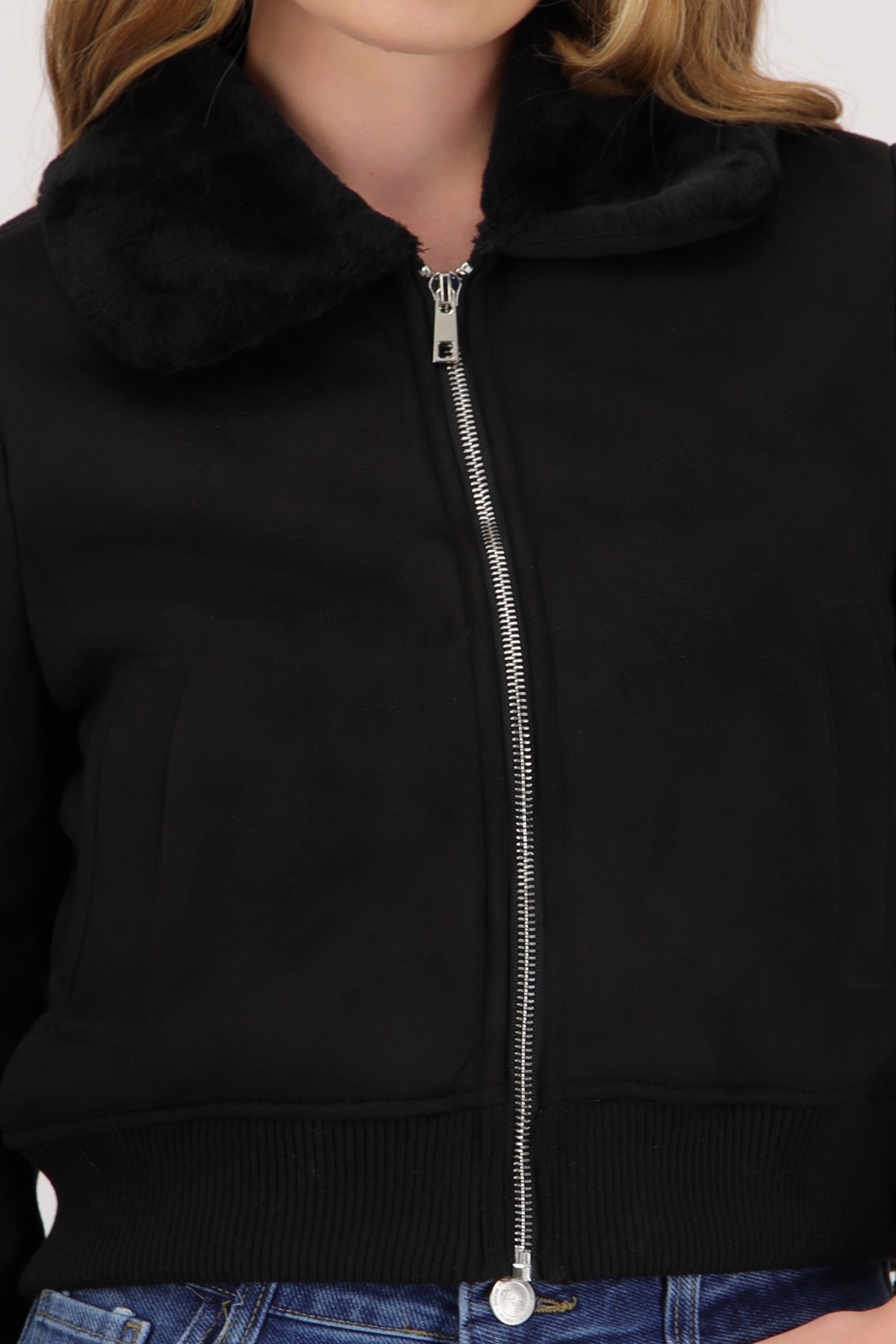 Bomber detalle peluche NEGRO