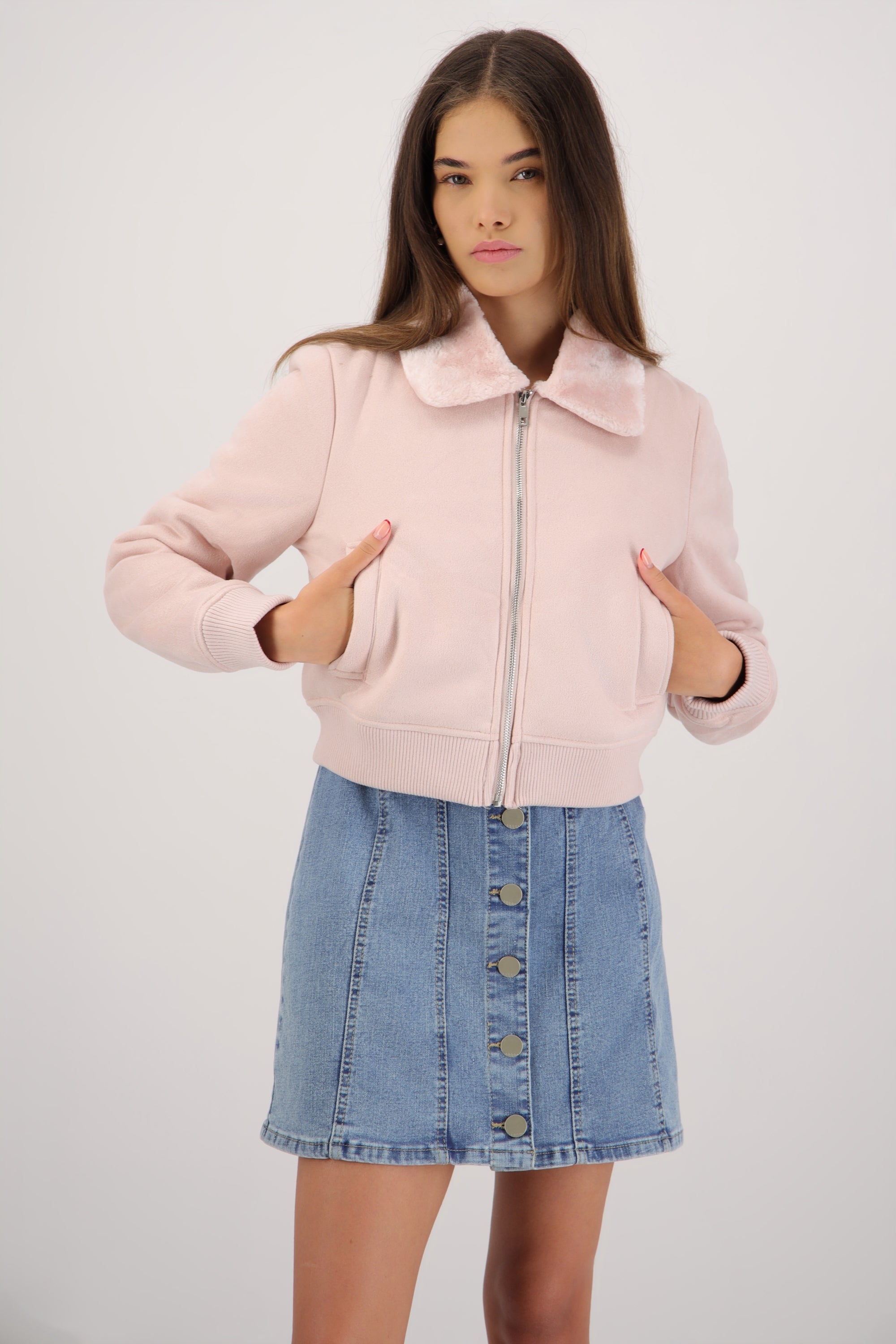 Bomber detalle peluche ROSA