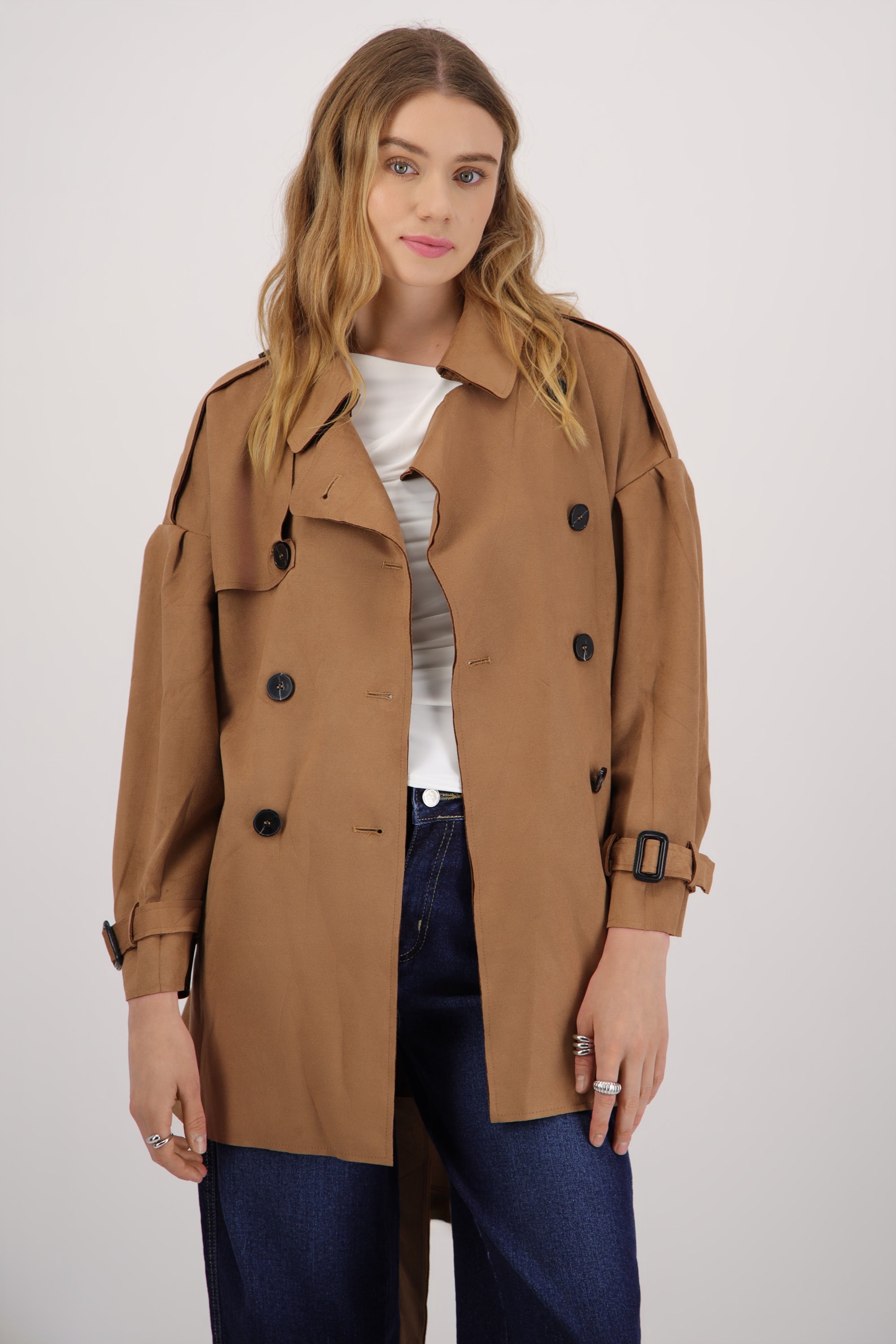 Gabardina suede detalle cinturon CAFE