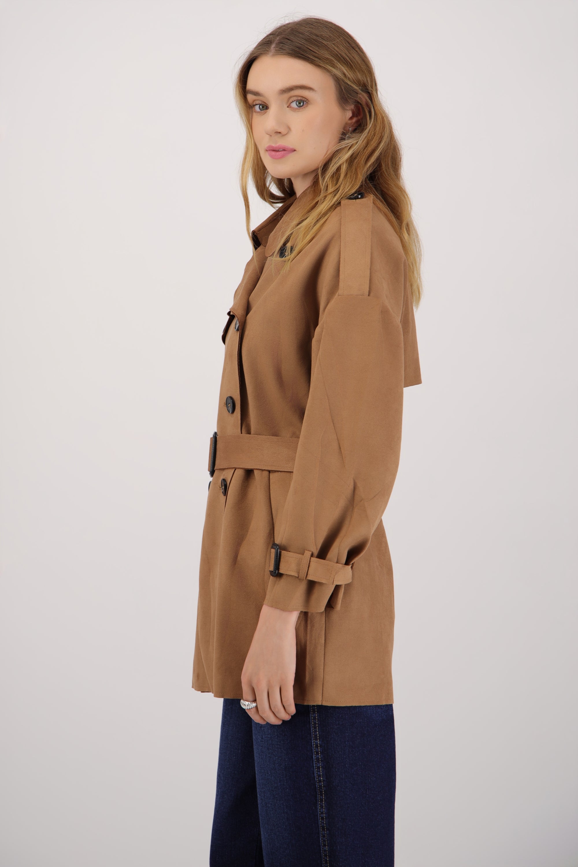 Gabardina suede detalle cinturon CAFE