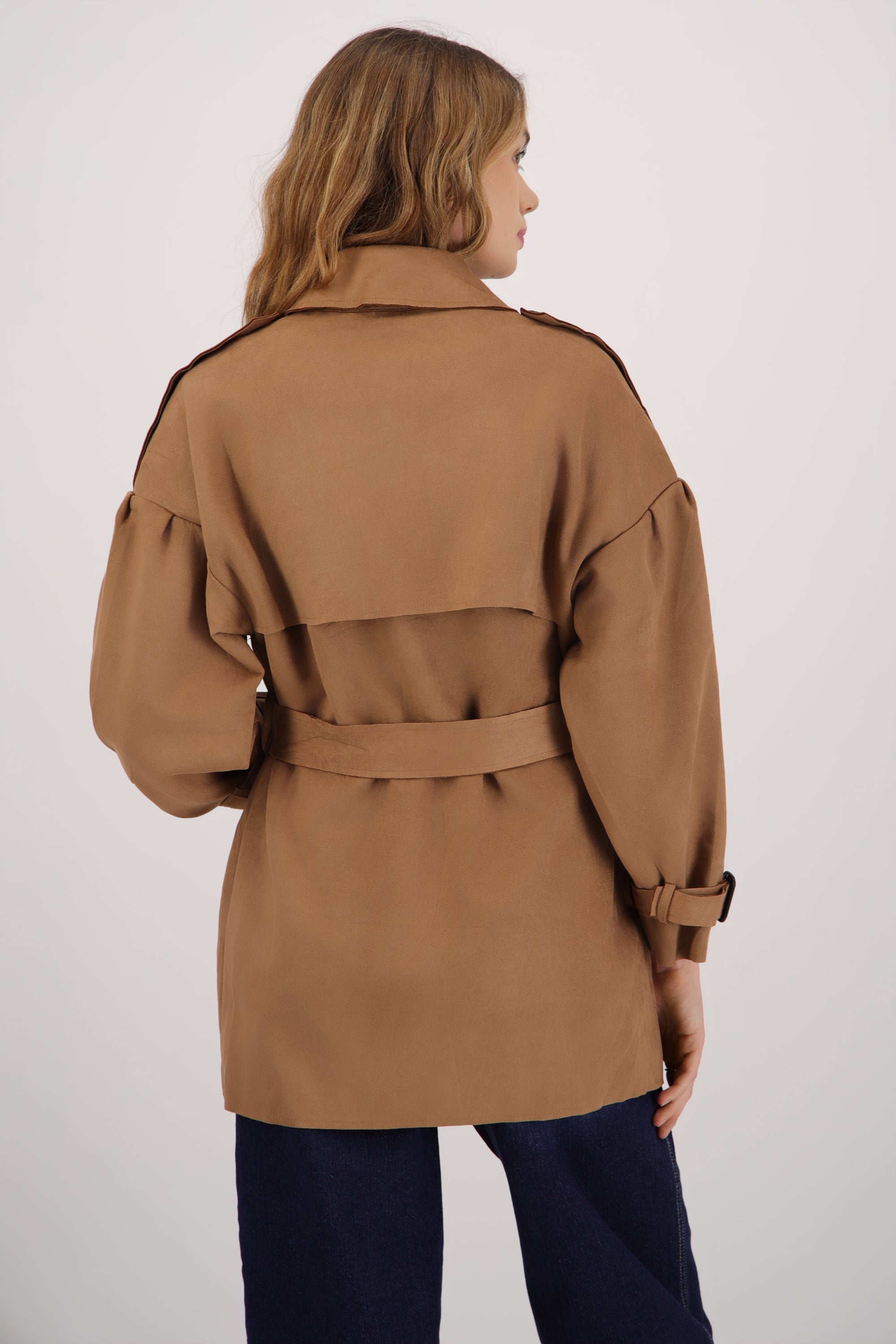 Gabardina suede detalle cinturon CAFE
