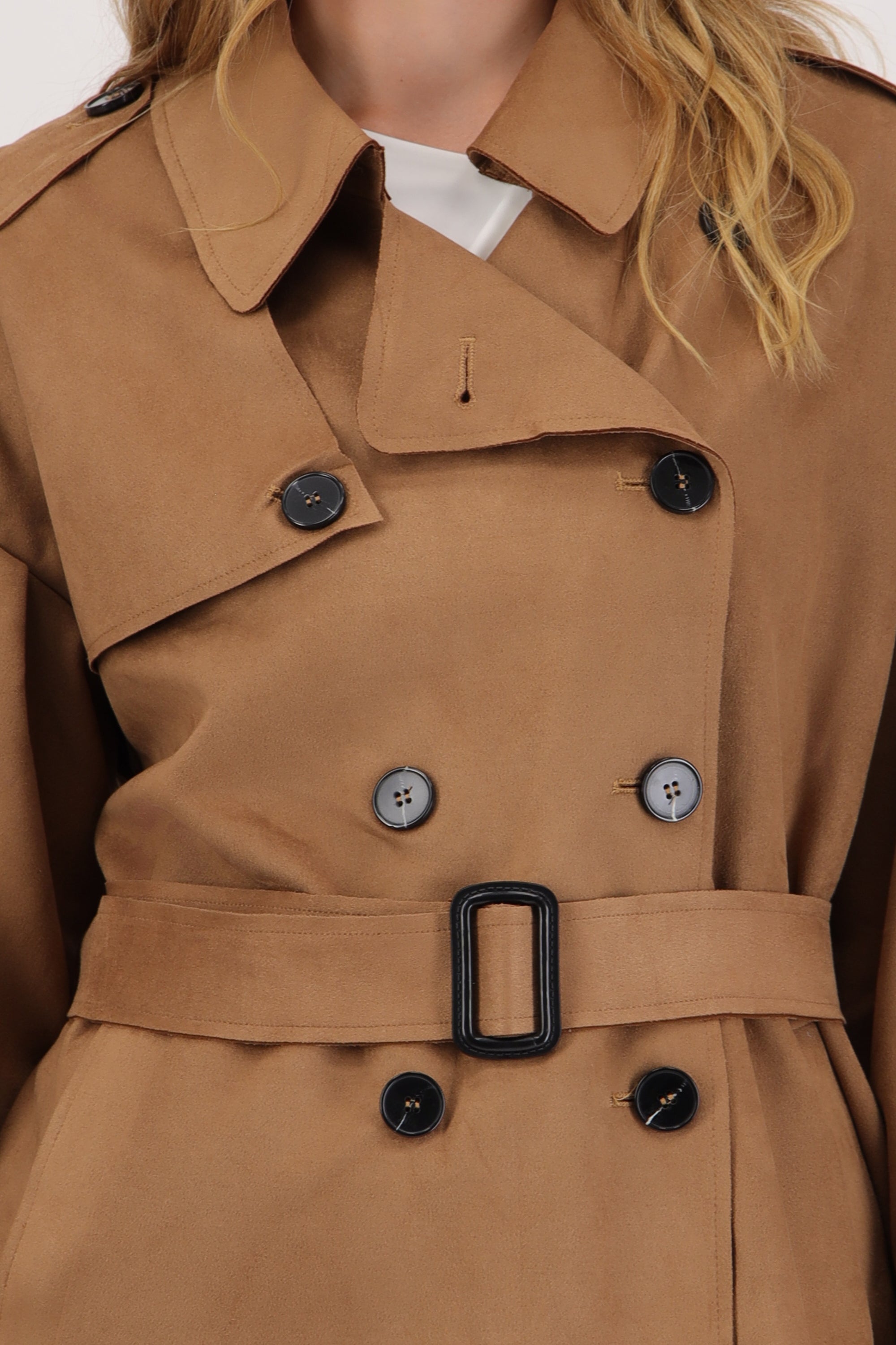 Gabardina suede detalle cinturon CAFE