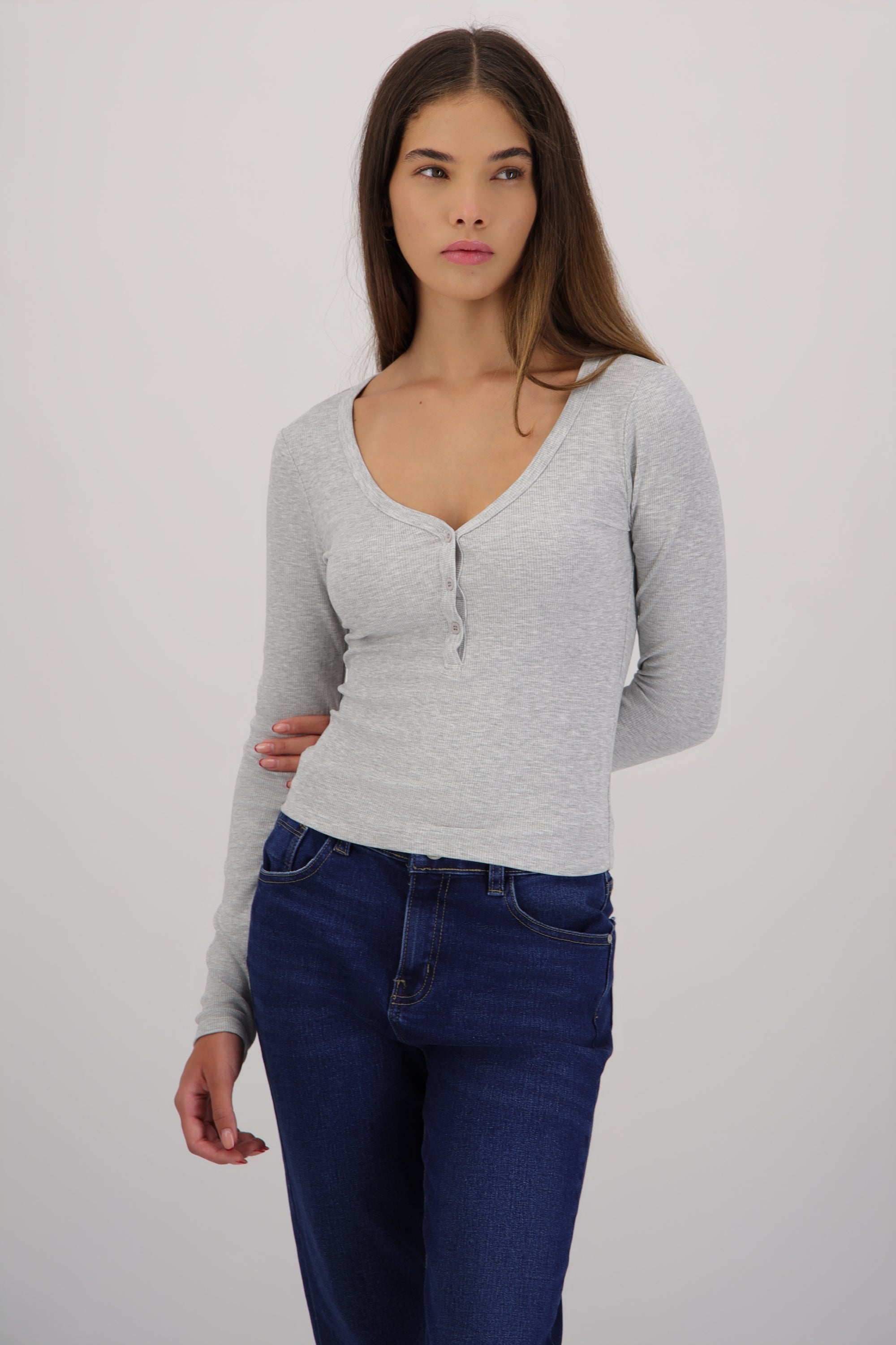 Top escote V botones GRIS JASPE
