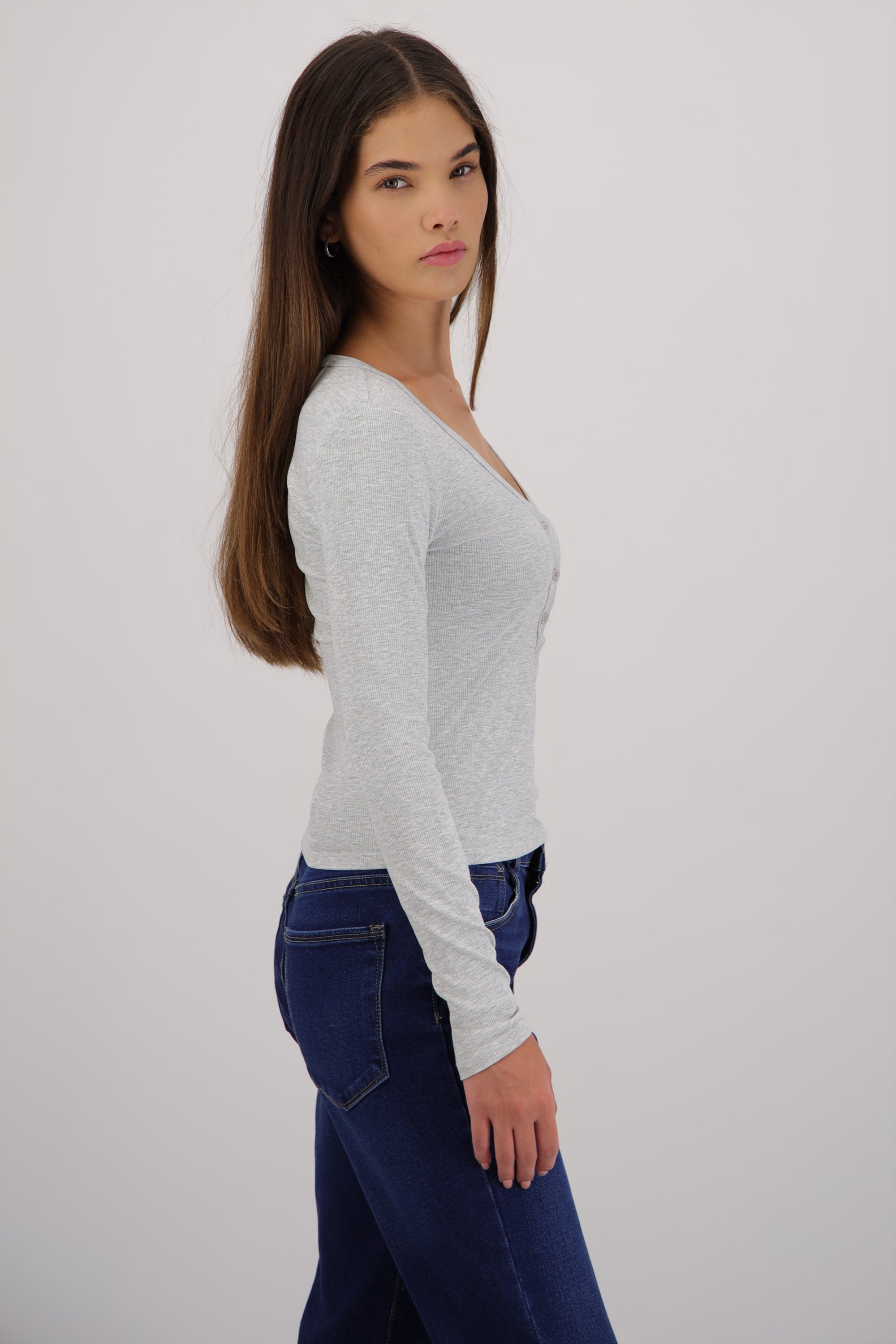Top escote V botones GRIS JASPE