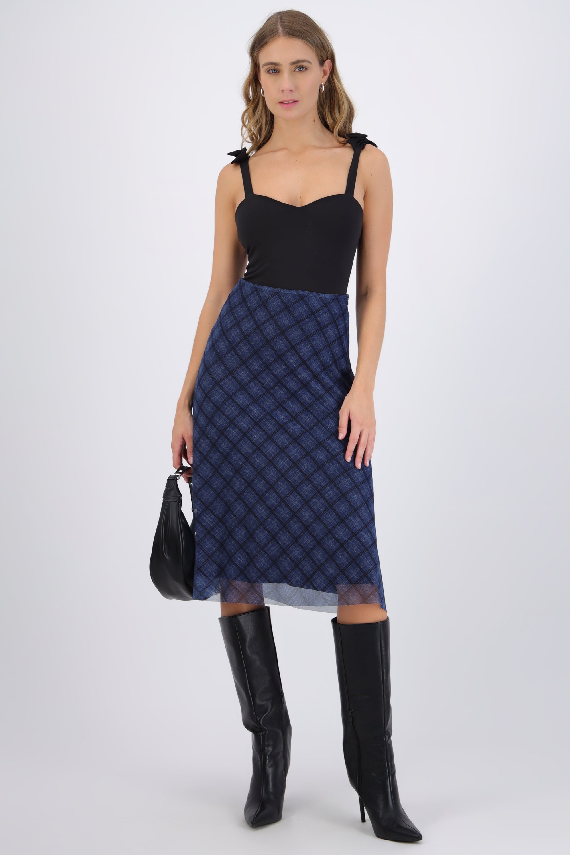 Falda midi mesh cuadros