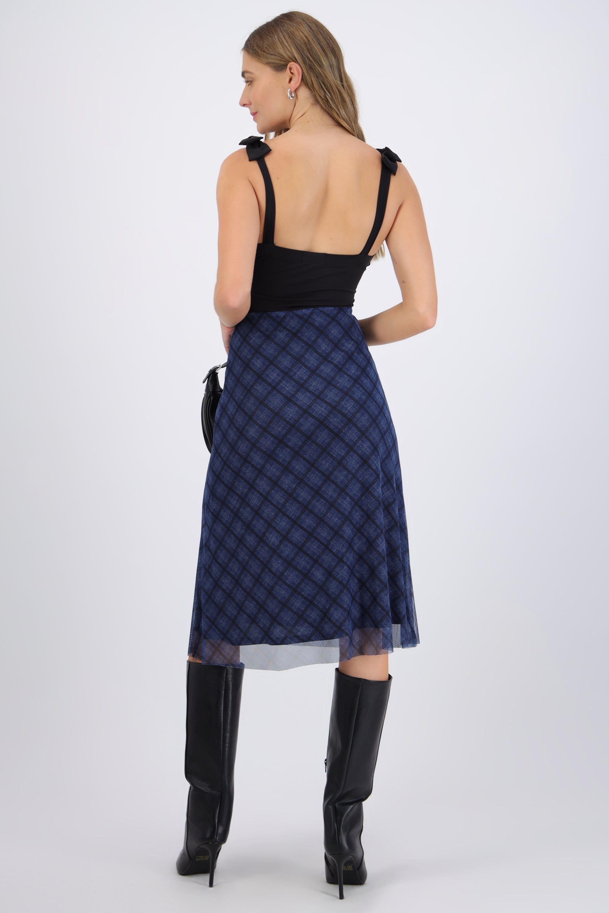 Falda midi mesh cuadros