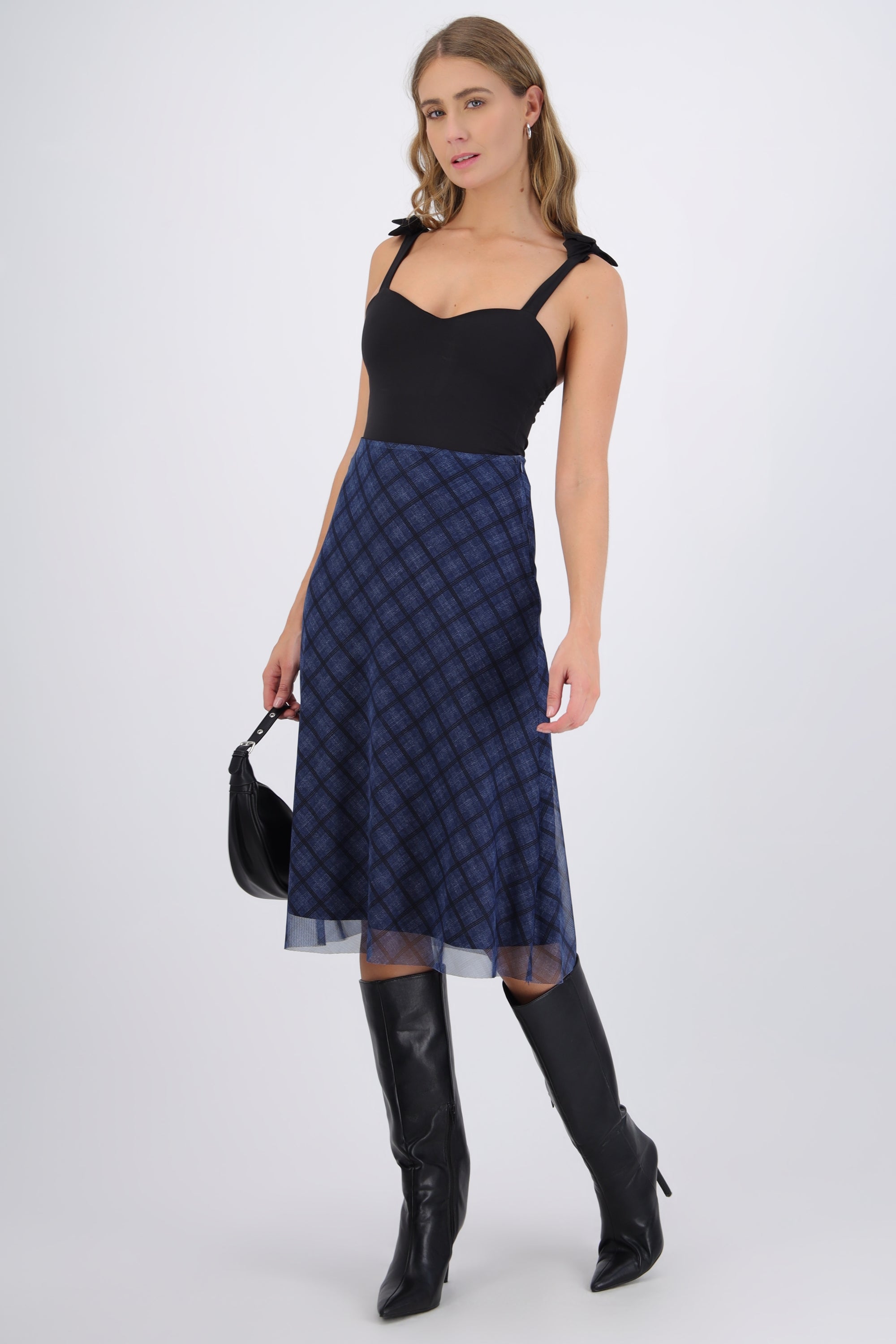 Falda midi mesh cuadros