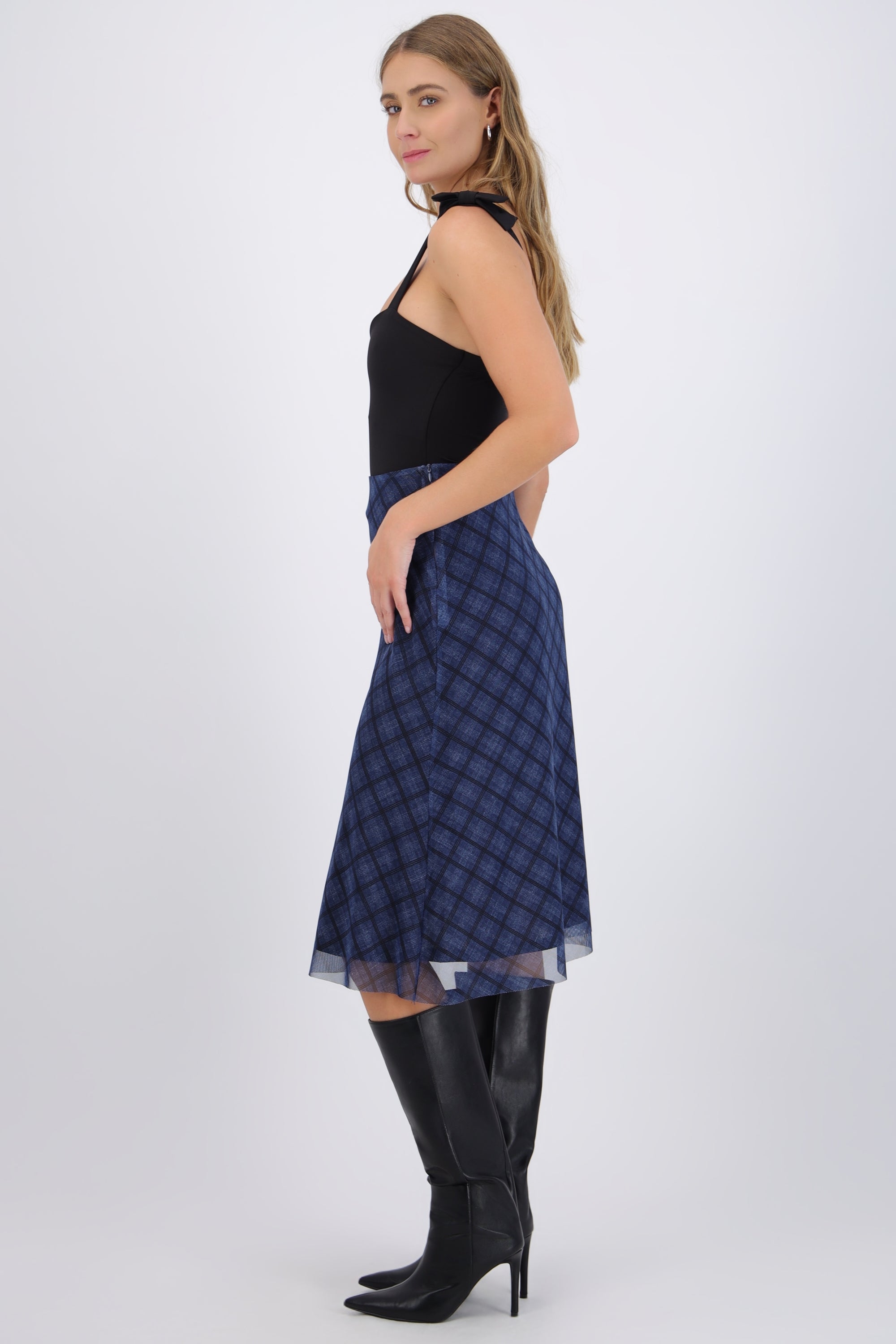 Falda midi mesh cuadros