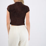 Top estilo qipao mesh flock