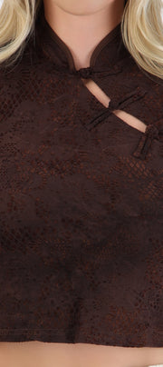Top estilo qipao mesh flock