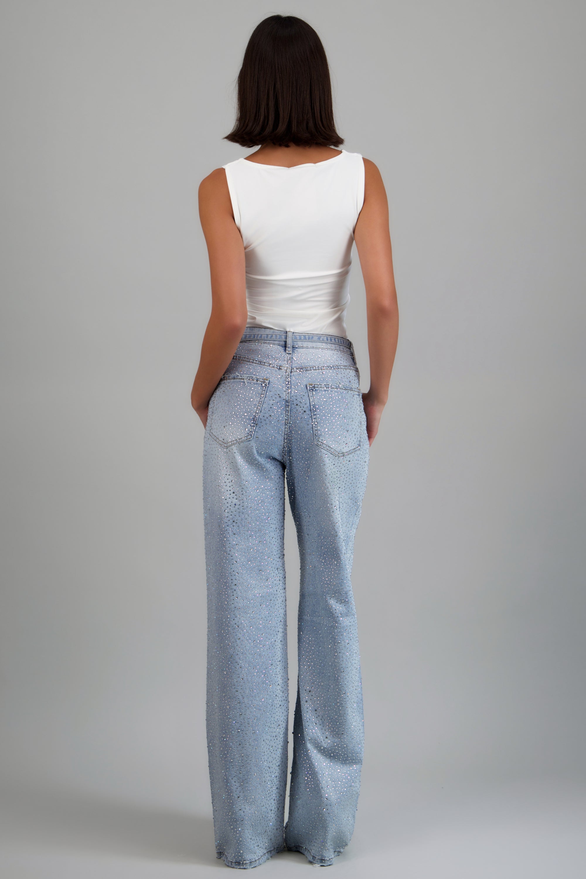 Jeans wide leg full brillos jareta LIGHT WASH