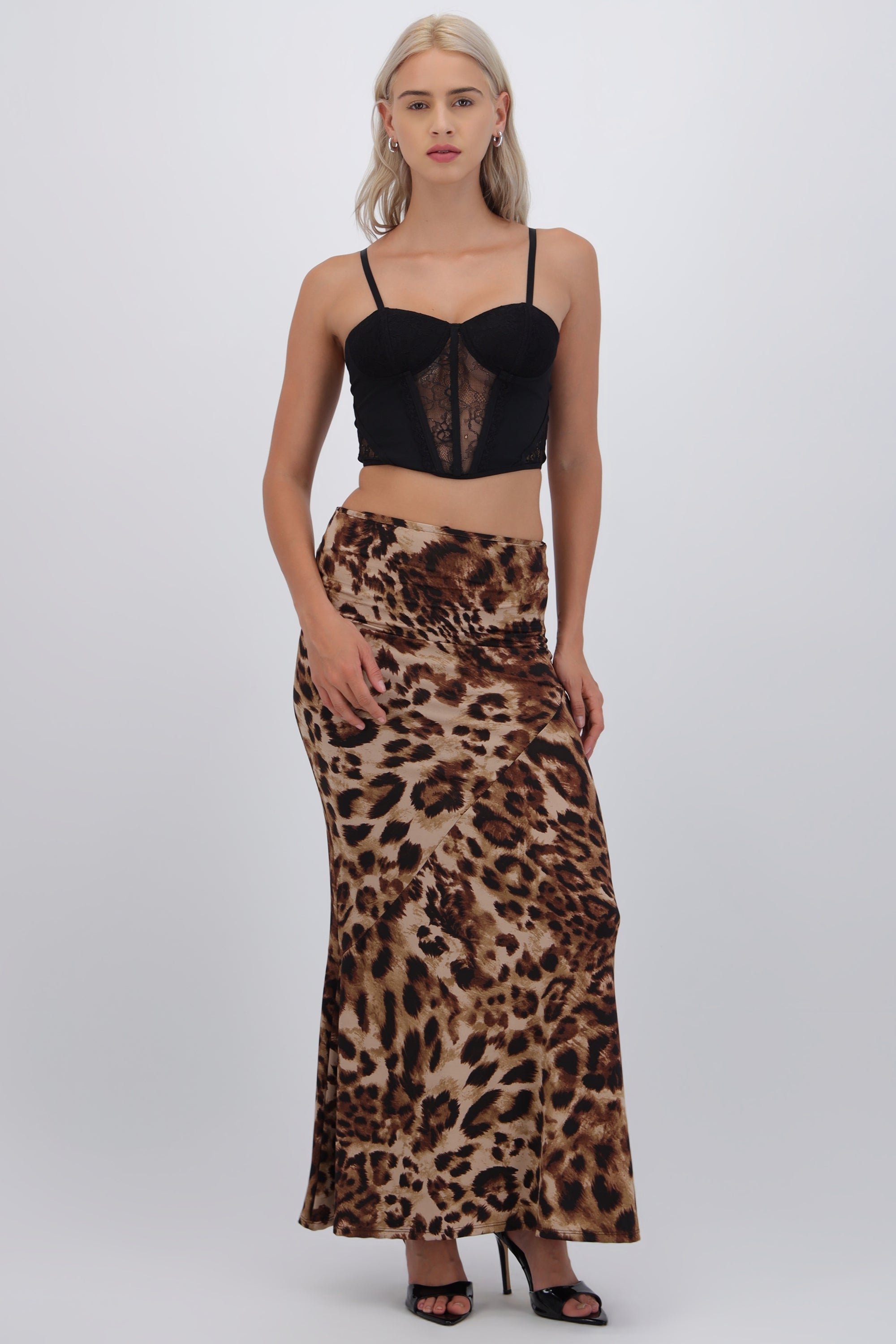 Falda maxi estampado animal print CAFE COMBO